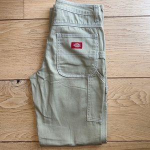 mid rise dickies carpenter/cargo pants, size 0/24, olive tan color